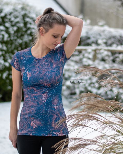 1,5m STÜCK!!! Big Flower Navy-Apricot Eigenproduktion