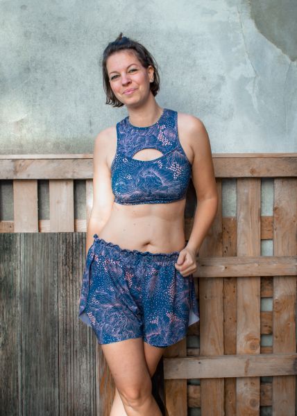 1,5m STÜCK!!! Big Flower Navy-Apricot Eigenproduktion