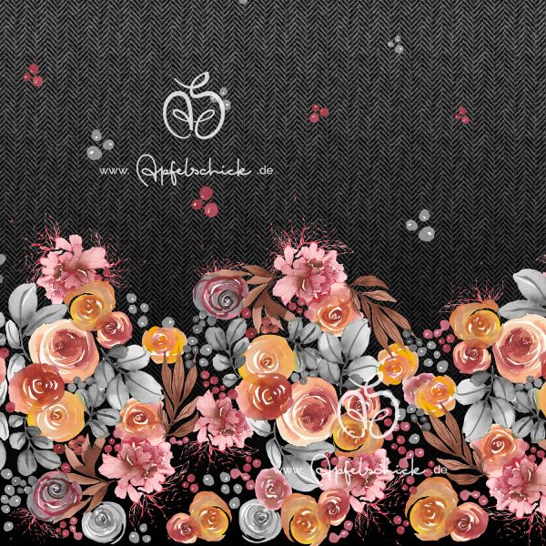 Herringbone Roses Grau-Bunt BIO-Eigenproduktion (kbA)