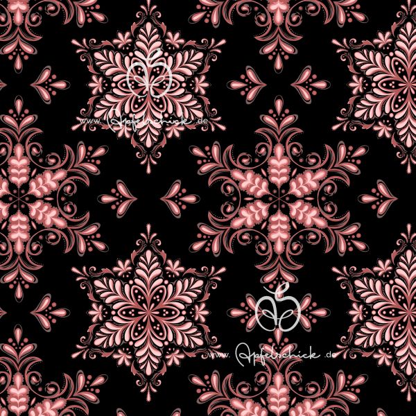 1m STÜCK!!! Soft Snowflakes Black-Rosé BIO-Eigenproduktion